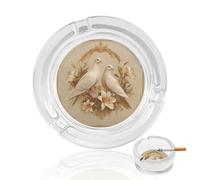 Cendrier de luxe blanc colombe en verre avec branches d'olivier et lys pour cigarettes - Cendrier décoratif portable pour la maison et le bureau