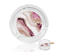 Cendrier de luxe en verre marbré blanc magenta doré pour cigarettes - Cendrier décoratif portable pour la maison et le bureau