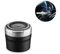 Cendrier de voiture avec couvercle, portable sans fumée avec lumière LED, en acier inoxydable, pour voiture, camionnette, extérieur, camping (argenté)