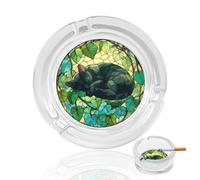 Cendrier décoratif portable en verre teinté pour cigarettes Motif chat noir