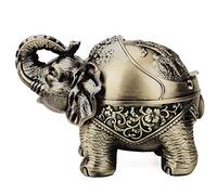 Cendrier décoratif vintage coupe-vent avec couvercle pour cigarettes - Cendrier portable en métal - Pour intérieur et extérieur - Sculpté à la main - Éléphant porte-bonheur - Ornement fantaisie pour
