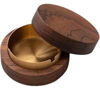 Cendrier d'extérieur en bois 90 mm RUNEAY Nussbaum Cendrier avec couvercle et doublure amovible en acier inoxydable, cendrier pour voiture, bureau, salon, cadeaux pour homme, grand-père, papa, mari