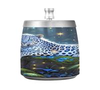 Cendrier d'extérieur étanche avec couvercle pour cigarettes, cendrier décoratif pour fumeur, cendrier décoratif pour la maison, la terrasse, scène magique de léopard des neiges