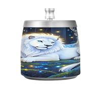 Cendrier d'extérieur étanche avec couvercle pour cigarettes, cendrier décoratif pour fumoir, cendrier décoratif pour la maison, la terrasse, scène magique de cerf lion blanc