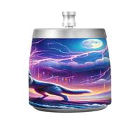 Cendrier élégant Wolf Sky Moon avec couvercle coupe-vent en acier inoxydable inodore sans fumée pour la maison, le bureau, la table, le patio, l'extérieur, le balcon