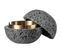 Cendrier en béton avec couvercle anti-odeur, conception coupe-vent avec 3 fentes et plateau amovible pour une utilisation en intérieur (gris foncé)