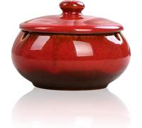 Cendrier en céramique avec couvercle - Coupe-vent et anti-odeurs - Design émaillé élégant pour l'intérieur et l'extérieur - Résistant à la chaleur - 9 x 11,5 cm - Rouge - JR23076
