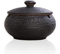 Cendrier en Céramique avec Couvercles, Cendrier Coupe-vent pour Cigarettes à Usage Intérieur ou Extérieur, Cendrier de Bureau pour la Maison ou le Bureau (Noir)