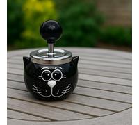 Cendrier en céramique motif chat mignon - Motif félin noir avec couvercle chromé - Cendrier rétro fantaisie pour fumeurs