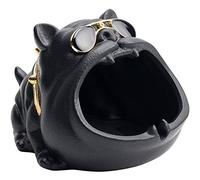 Cendrier en céramique pour Chien, drôle de Bouledogue cendrier Coupe-Vent cendrier à Cigarettes Mignon Chien Bouche Ouverte Porte-Cigarette pour Voiture Bureau à Domicile Bureau,14.5cmx11.5cm