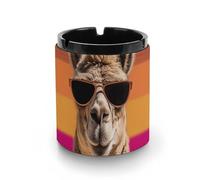 Cendrier en cuir Camel portant des lunettes de soleil - 7,9 x 10,2 cm Design cylindrique empêche les déversements de cendres, cendrier portable pour voiture, bureau et maison