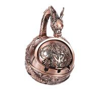 Cendrier en métal avec motif dragon sculpté - Organiseur de cendres de bureau avec couvercle anti-poussière - Décoration intérieure et extérieure - Pièce d'art en métal chinois