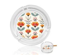 Cendrier en verre à motif floral rétro, style simple et mignon, 2 cendriers ronds en cristal pour cigarettes, petit cendrier en verre portable, cendrier moderne décoratif pour terrasse, maison, bureau