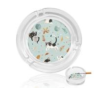 Cendrier en verre chat noir et chat blanc-4, cendrier rond en cristal pour cigarettes, petit cendrier en verre portable, cendrier moderne décoratif pour patio, maison, bureau, intérieur/extérieur