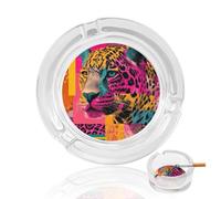 Cendrier en verre pour cigarettes Motif léopard fluo Pop Art Portable Décoratif pour la maison et le bureau