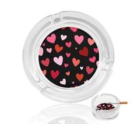 Cendrier en verre simple avec motif cœur rose et rouge pour cigarettes - Cendrier décoratif portable pour la maison et le bureau