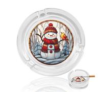 Cendrier en verre teinté avec bonhomme de neige et oiseau pour cigarettes - Cendrier décoratif portable pour la maison et le bureau