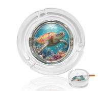 Cendrier en verre tortue dans l'océan pour cigarettes - Cendrier décoratif portable pour la maison et le bureau