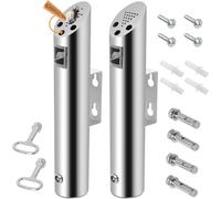 Cendrier Exterieur sur Pied, Cendrier Mural Exterieur en Acier Inoxydable avec Serrure pour Restaurants Hôtels Bureaux Balcon H30cm x 6,2cm par Poweka (Argent, 2 Pièces）