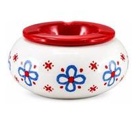 Cendrier Faye marocain en céramique blanc décor floral bleu et rouge - D. 15 x H. 8 cm BLANC G