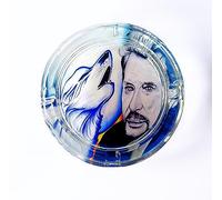 Cendrier Johnny Hallyday et loup en verre effet cristal, cadeau original, anniversaire ou pour tout type d'occassion collection rond