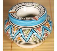 Cendrier Marocain Bleu Clair Motifs Géométriques et Berbères Fabriqué et Peint à la Main - Couvercle Anti Odeurs