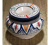 Cendrier Marocain Bleu Foncé et Coloré Motifs Arabesques et Berbères Fabriqué et Peint à la Main - Couvercle Anti Odeurs