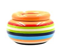 Cendrier Marocain en Céramique, Coloris Orange Rayures Multicolores, 10 x 6 cm