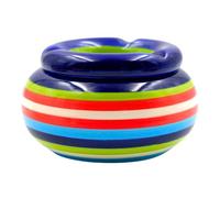 Cendrier Marocain en Céramique, Modèle Bleu Rayures Multicolores, 10 x 6 cm
