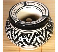 Cendrier Marocain Noir Motifs Géométriques et Berbères Fabriqué et Peint à la Main - Couvercle Anti Odeur