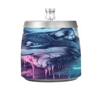 Cendrier Moon Wolf Cloud avec couvercle coupe-vent en acier inoxydable inodore sans fumée pour la maison, le bureau, les cigarettes, la terrasse, l'extérieur, le balcon