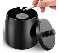Cendrier noir avec couvercle, cendrier en acier inoxydable pour extérieur résistant aux odeurs en métal résistant au vent pour extérieur, terrasse, jardin, maison, bar, balcon, bureau, décoration