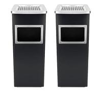 Cendrier poubelle sur pied en acier inoxydable, Bacs à ordures de cuisine,pour Hôtel Jardin Extérieur Supermarché-Noir (2 pièces) 24 * 24 * 60cm-35L