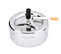 Cendrier rond à pousser vers le bas avec plateau rotatif en métal - Grand cendrier de 13,2 cm pour extérieur et terrasse (argenté)