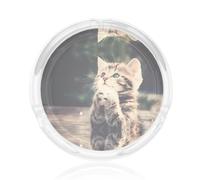 Cendrier rond en verre imprimé chat 8,4 cm - Cendrier à cigarettes en cristal transparent pour la maison, le bureau et l'extérieur