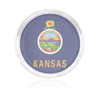 Cendrier rond en verre imprimé drapeau de l'État du Kansas pour fumer, accessoire pour la maison, le bureau, la terrasse, la voiture, les salles de réunion