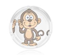 Cendrier rond en verre imprimé singe 8,4 cm - Cendrier à cigarettes en cristal transparent pour la maison, le bureau et l'extérieur