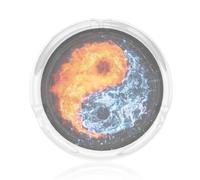 Cendrier rond en verre imprimé yin yang - 8,4 cm - Cendrier en cristal transparent pour la maison, le bureau et l'extérieur