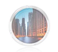 Cendrier rond en verre transparent imprimé Chicago Illinois USA 8,4 cm - Cendrier décoratif lourd pour intérieur et extérieur