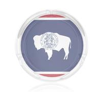 Cendrier rond en verre transparent imprimé drapeau de l'État du Wyoming pour la maison, le bureau, la terrasse, la chambre à coucher, la salle de réunion