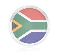 Cendrier rond en verre transparent imprimé drapeau sud-africain pour maison, bureau, terrasse, chambre à coucher, salle de réunion