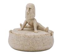 Cendrier Stone Man avec couvercle pour le contrôle des odeurs - Statue de pierre unique en résine - Décoration de bureau créative - Idéal pour les décorations sur le thème de l'île de Pâques, pour les