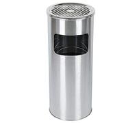 Cendrier sur pied rond en acier inoxydable et laqué, avec poubelle intérieure 30 l (1 ensemble, argent)