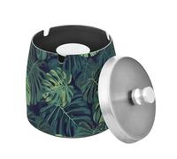 Cendrier vert en forme de feuilles de palmier avec couvercle, cendrier coupe-vent pour extérieur et intérieur, cendrier en acier inoxydable pour maison, bureau, balcon