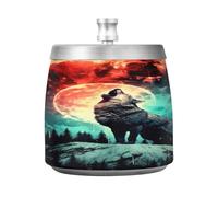 Cendrier Wolf Moon avec couvercle coupe-vent en acier inoxydable inodore et sans fumée pour la maison, le bureau, la table, la terrasse, l'extérieur, le balcon