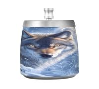 Cendrier Wolf Moon Snow avec couvercle coupe-vent en acier inoxydable inodore sans fumée pour la maison, le bureau, les cigarettes, la terrasse, l'extérieur, le balcon