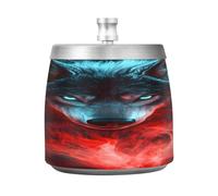 Cendrier Wolf rouge feu avec couvercle coupe-vent en acier inoxydable inodore sans fumée pour la maison, le bureau, les cigarettes, la terrasse, l'extérieur, le balcon