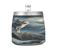 Cendrier Wolf Sky Moon avec couvercle coupe-vent en acier inoxydable inodore sans fumée pour la maison, le bureau, la table, la terrasse, l'extérieur, le balcon