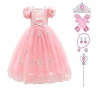 Cendrillon Déguisement Filles - Enfants Cendrillon Robe Cinderella Princesse Costume Carnaval Cosplay Halloween Partie Noël Soirée Cérémonie Anniversaire Fête d'Anniversaire Dress Up Rose-2 6-7 Ans