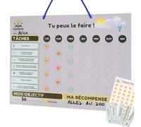 Cenfería Tableau de récompenses magnétique pour Enfants Tableau de Motivation éducatif avec 100 tâches, 150 étoiles et 3 feutres effaçables - Organisation et autonomie à la Maison